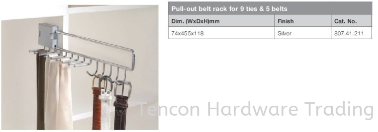 Pull Out Belt Rack for 9 Ties & 5 Belts Pull-out Storage System Flexstore Wardrobe Fitting Hafele Wardrobe