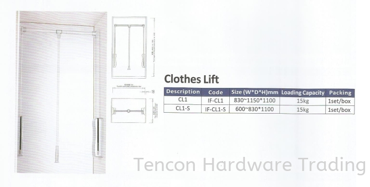 Clothes Lift Wardrobe System & Accessories eTen Furniture Hardware