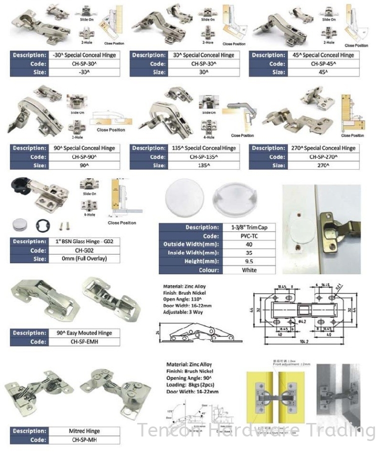 Conceal Hinge Conceal Hinge eTen Furniture Hardware