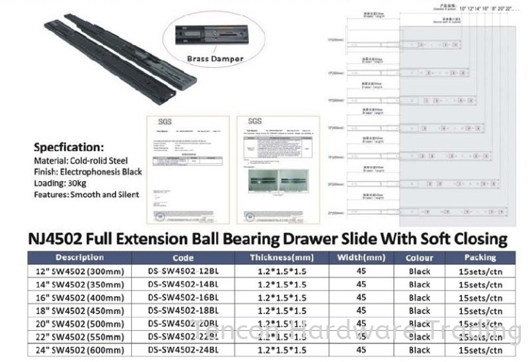 Full Extension Ball Bearing Drawer Slide With Soft Closing Slide eTen Furniture Hardware
