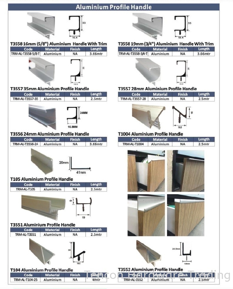 Aluminium Extrusion Aluminium Extrusion eTen Furniture Hardware