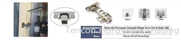 Air Pressure Conceal Hinge Slide on 4 Hole Conceal Hinge eTen Furniture Hardware