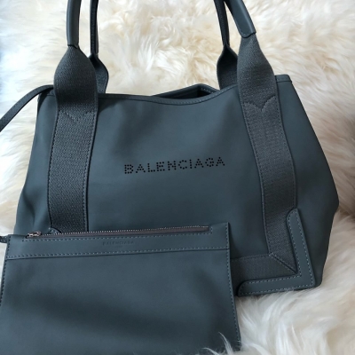 Balenciaga Cabas S leather Tote with a Small Pouch in Grey