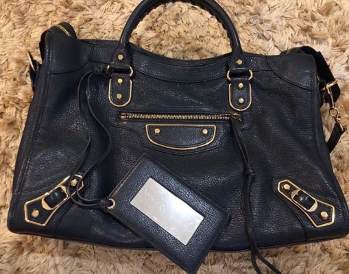 (SOLD) Balenciaga Classic Metallic Edge Goatskin in Navy Blue with GHW