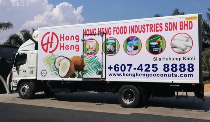 LORRY ADVERTISING - White Sticker + Laminate + Print & Cut + Diecut Wording Sticker