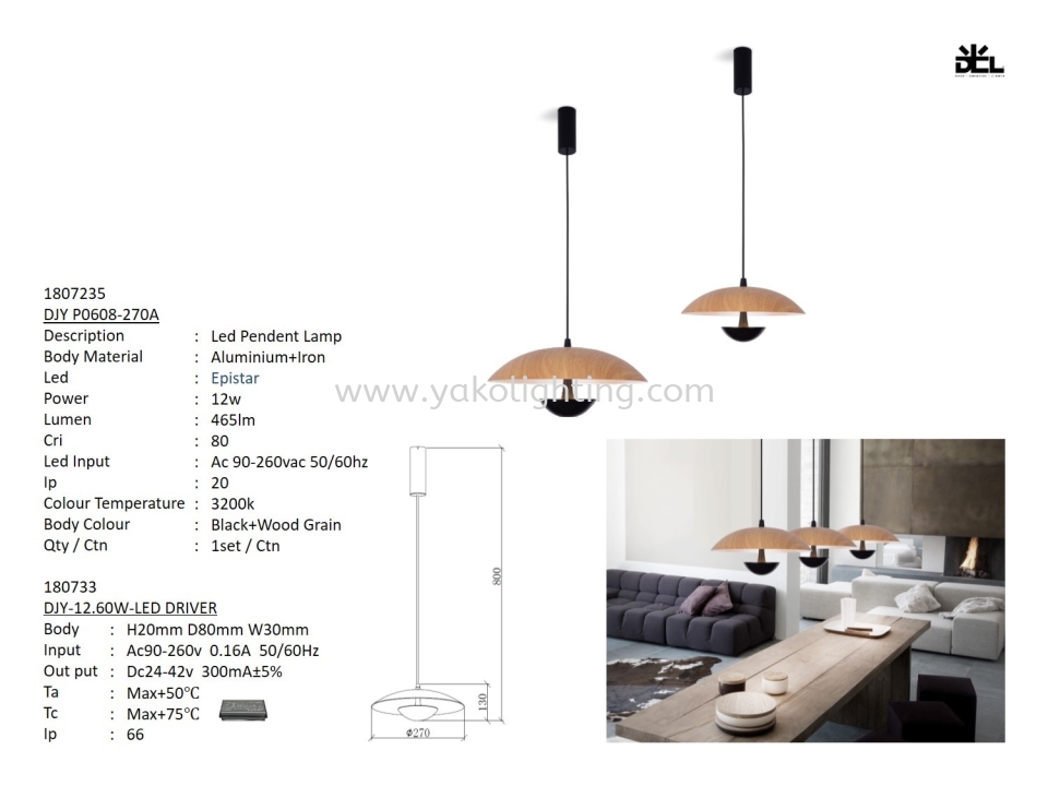 DJY P0608-270A PENDANT LIGHT 