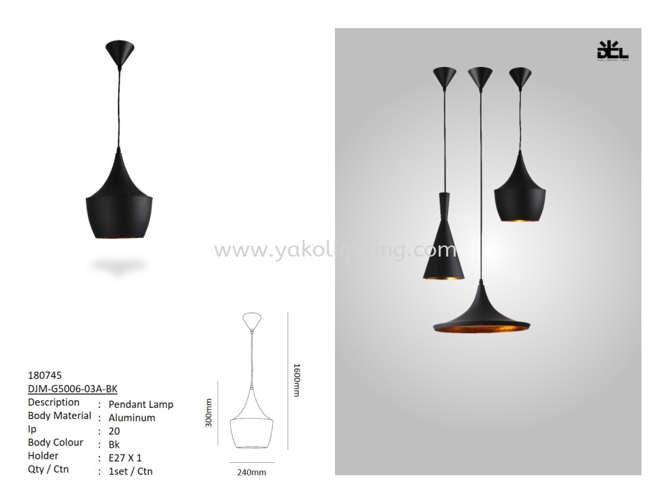 DJM-G5006-03A-BK PENDANT LIGHT 