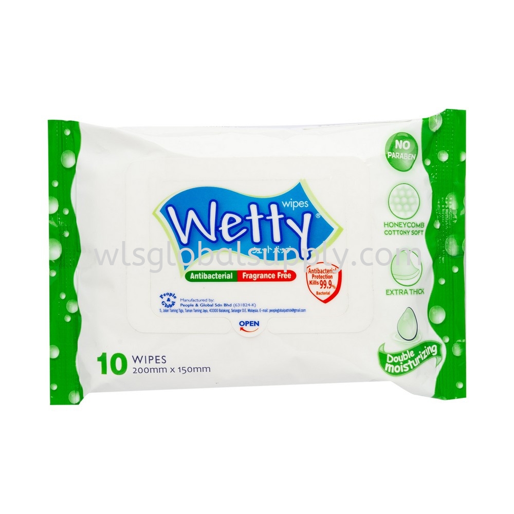 Wetty Antibacterial Fragrance Free Wet Wipes 10 PCS Antibacterial