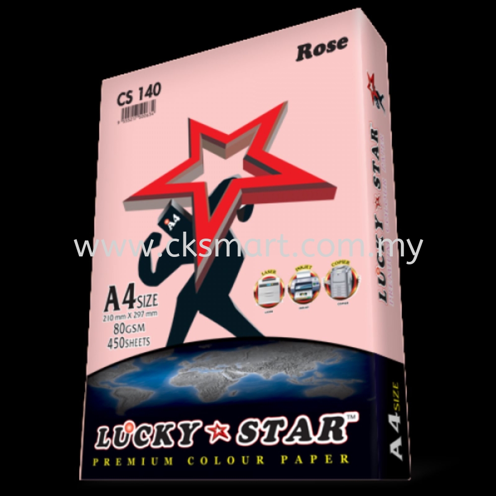 LUCKY STAR COLOUR PAPER A4 80GSM CS 140 - ROSE Paper Products Supplier,  Suppliers, Supply, Supplies A4 Color Paper ~ CK Smart Trading