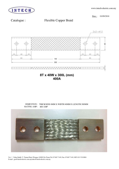 400A Flexible Copper Braid T8xW40xL300mm With Terminal 