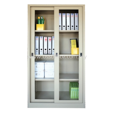 S119 Full Height Cupboard with Galss Sliding Door C/W 3 Adjustable Shelves