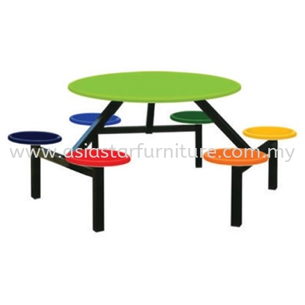 6 SEATER ROUND FIBREGLASS WITH STOOL (COLOR)- canteen table kl eco city | canteen table the garden | canteen table cheras