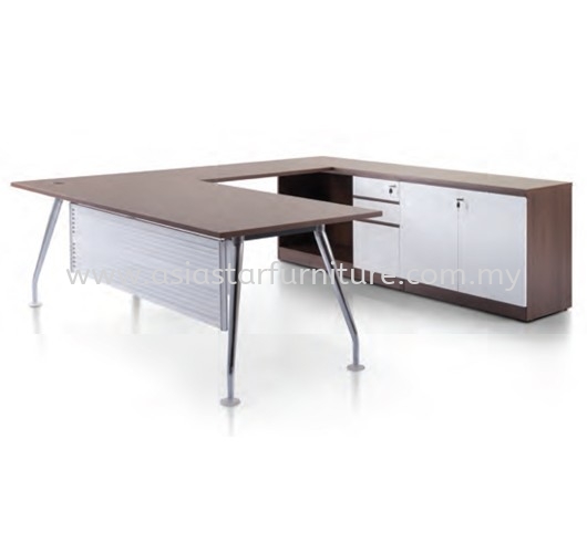 ZIXIA MEJA PEJABAT PENGURUS BENTUK L KAKI BESI CHROME DENGAN CABINET PEJABAT BELAKANG - Top 10 Best Value Director Office Table | Director Office Table Mahkota Cheras | Director Office Table Puchong | Director Office Table Sunway