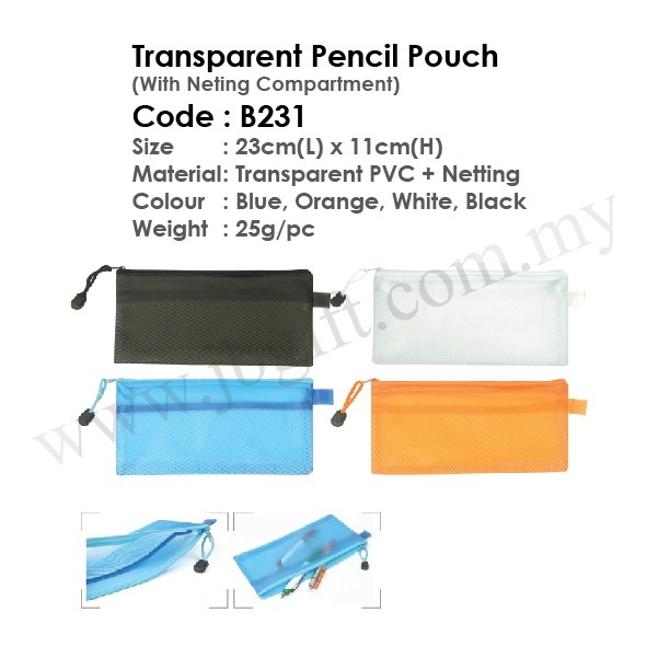 Transparent Pencil Pouch (With Neting Compartment) B231 Pencil Case Stationery