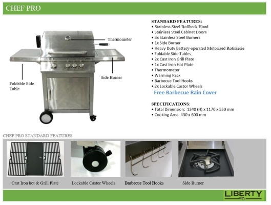 Liberty Chef Pro Bbq Set c/w 3 burner ID33573