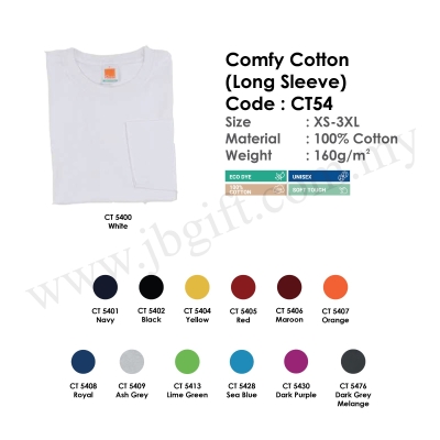 Comfy Cotton T-Shirt Uniform (Long Sleeve) 100% Cotton CT54 (Unisex)