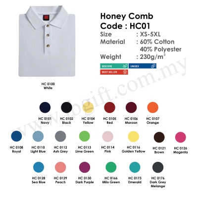 T-Shirt Uniform Honey Comb 60% Cotton 40% Polyester HC01 (Unisex)