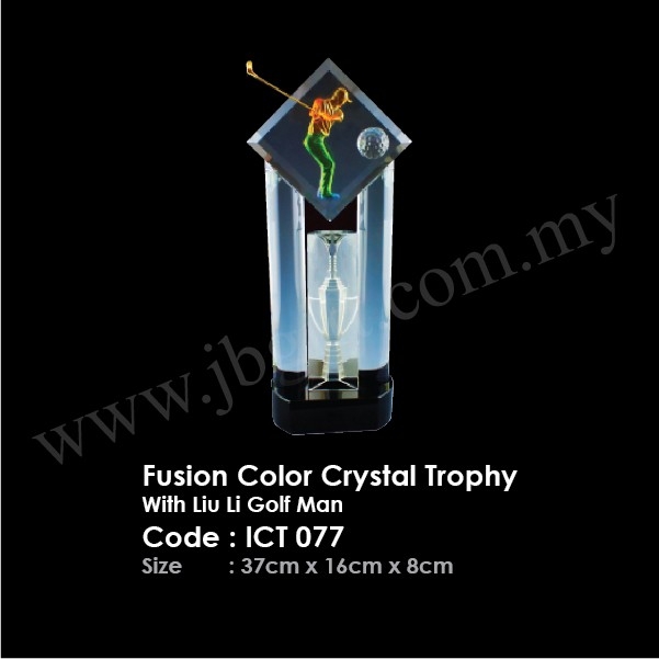 Fusion Color Crystal Trophy With Liu Li Golf Man ICT 077 Figure Award Trophy