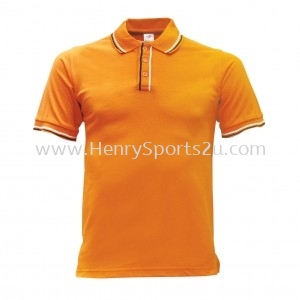 Lefonse Honey Comb Polo PlainT-Shirt  (L12-06) WHITE ORANGE BLACK