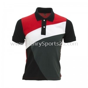 Lefonse Honey Comb Polo Cut & Sew T-Shirt (L09-25) RED DARK GREY WHITE