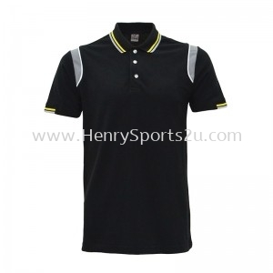 Lefonse Honey Comb Polo Cut & Sew T-Shirt (L08-01) BLACK YELLOW GREY