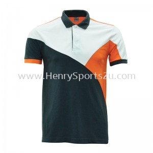 Lefonse Honey Comb Polo Cut & Sew T-Shirt (L07-25) DARK GREY ORANGE WHITE