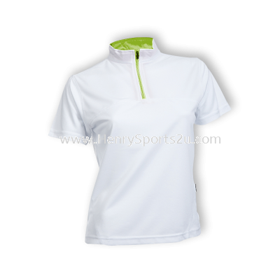 QD2133 White/Lime Green Oren Sport Quick Dry Mock Neck Tshirt WHITE with LIME GREEN (ZIPPER) Female