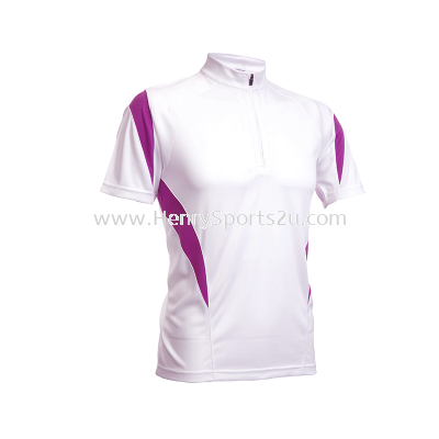 QD3000 White Oren Sport Quick Dry Mock Neck Tshirt WHITE with PURPLE (ZIPPER)