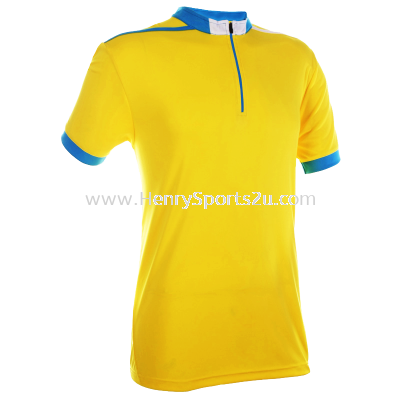 QD4104 Yellow Oren Sport Quick Dry Mock Neck Tshirt YELLOW with SEA BLUE with WHITE(ZIPPER)