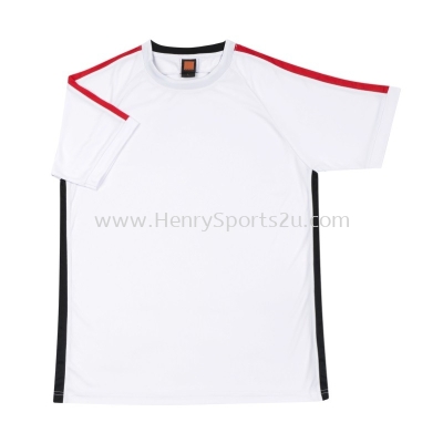 QD4200 White Oren Sport Quick Dry Round Neck WHITE with RED with BLACK