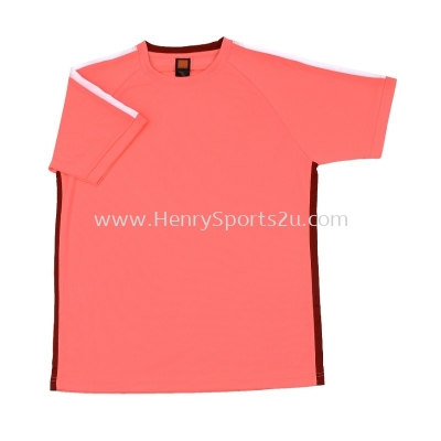 QD4270 Neon Peach Oren Sport Quick Dry Round Neck NEON PEACH with WHITE with MAROON