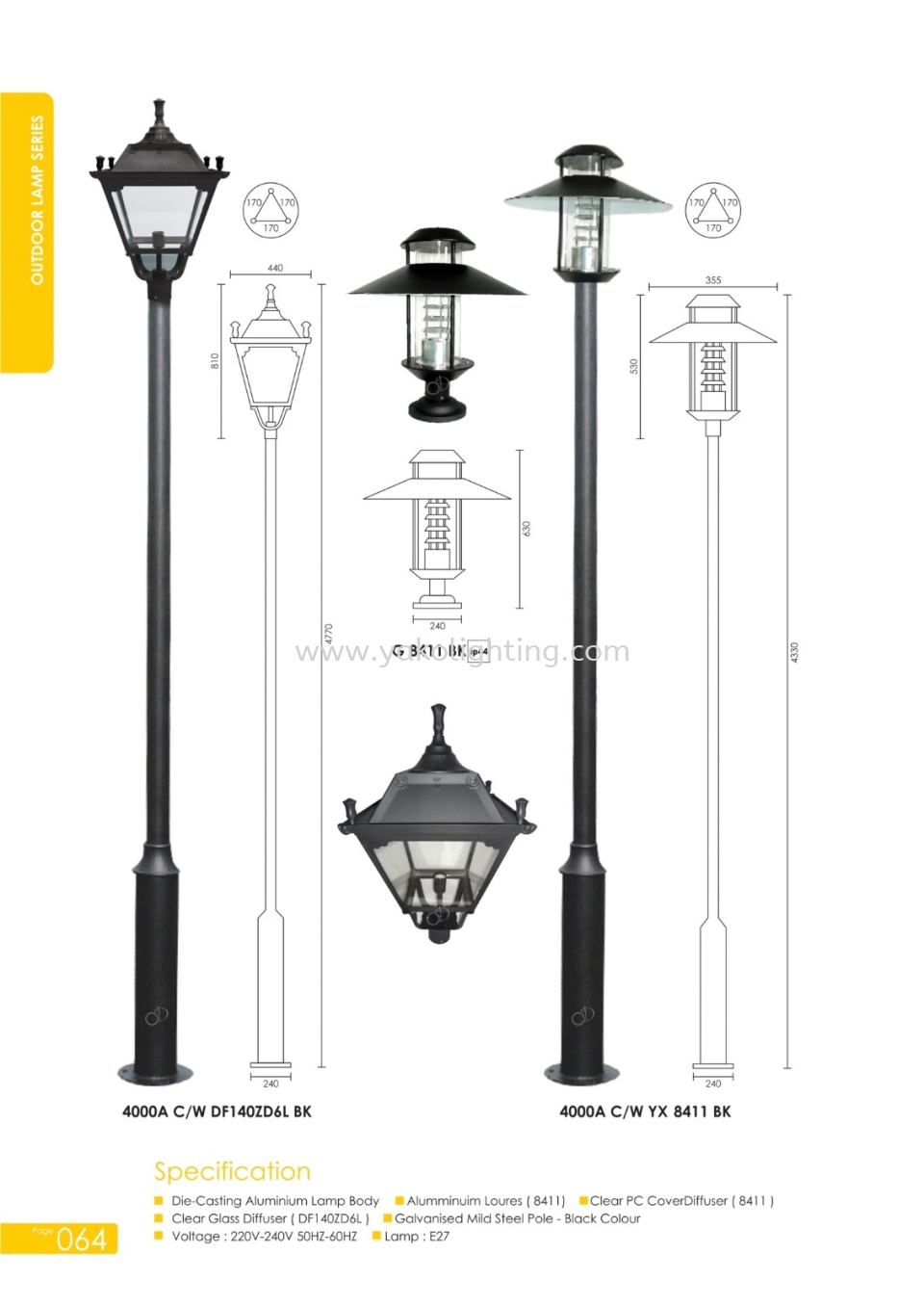 YX 8411 BK GARDEN LAMP POLE LIGHT  OD-OUTDOOR  