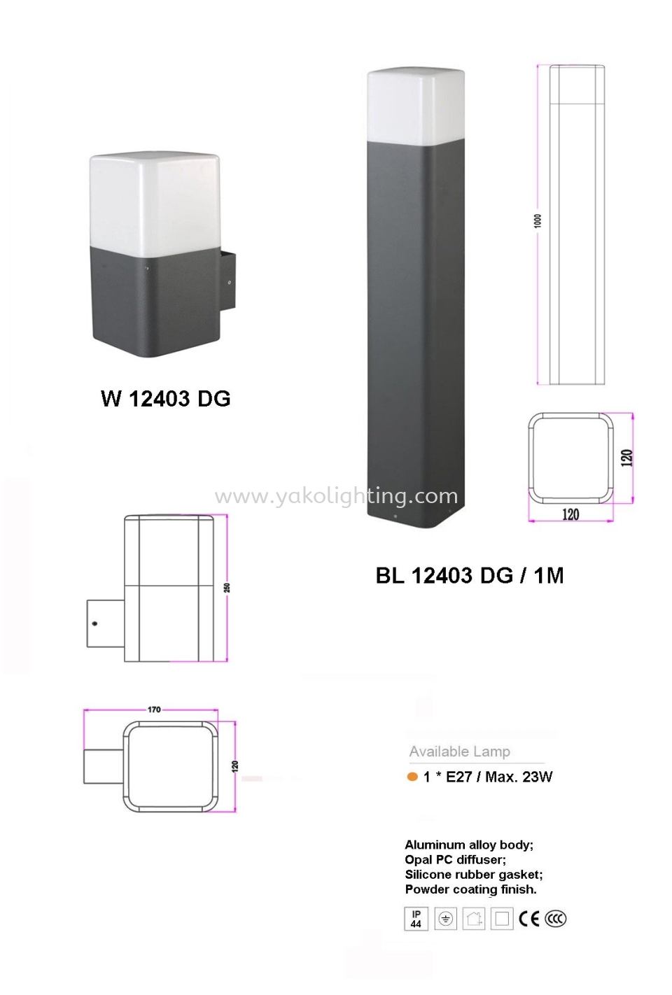 BL12403DG-1M BOLLARD OD-OUTDOOR  OUTDOOR 