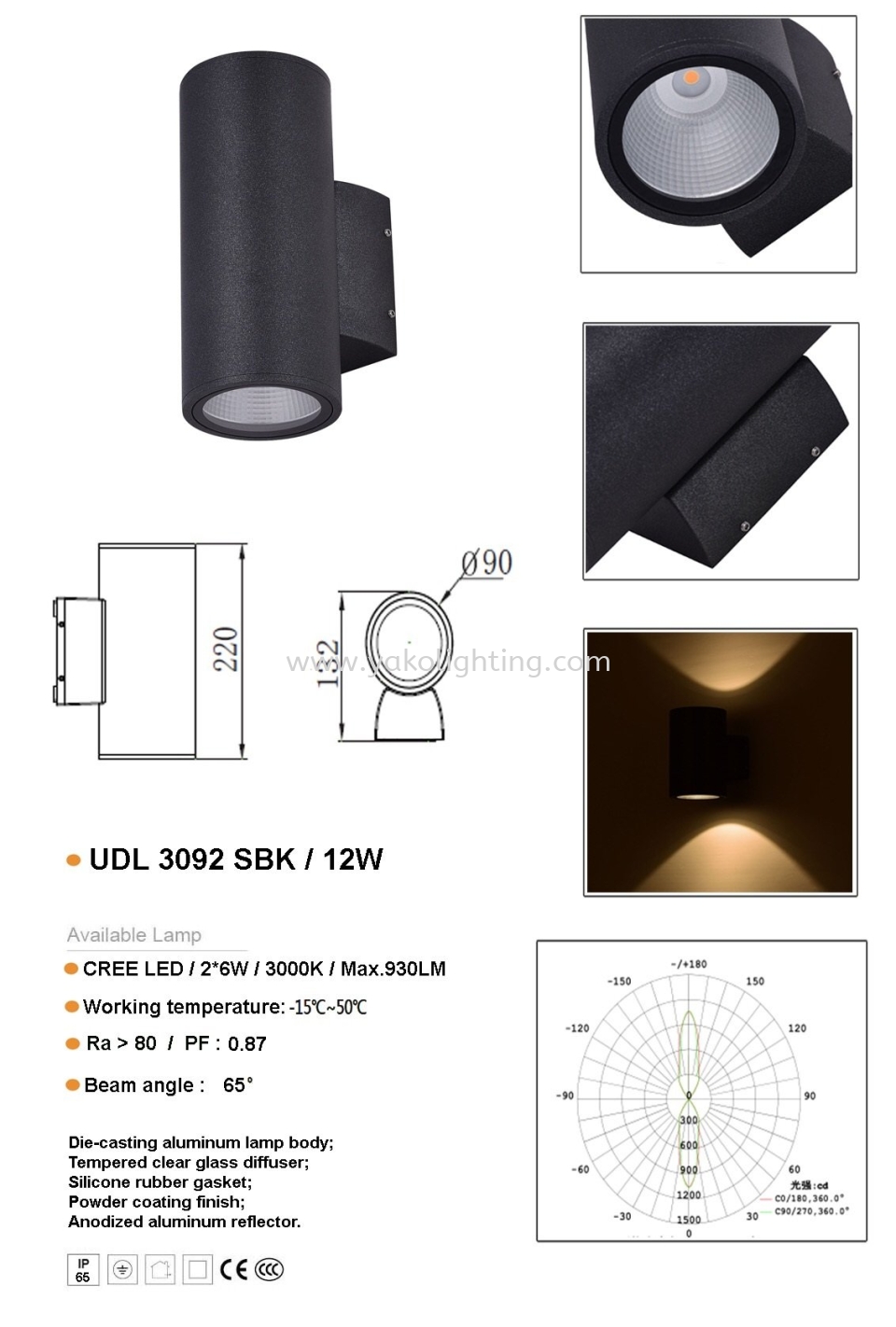 UDL3092SBK-12W OUTDOOR WALL LAMP OD-OUTDOOR  OUTDOOR 