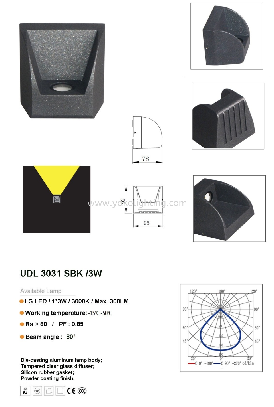 UDL3031SBK-3W OUTDOOR WALL LAMP OD-OUTDOOR  OUTDOOR 