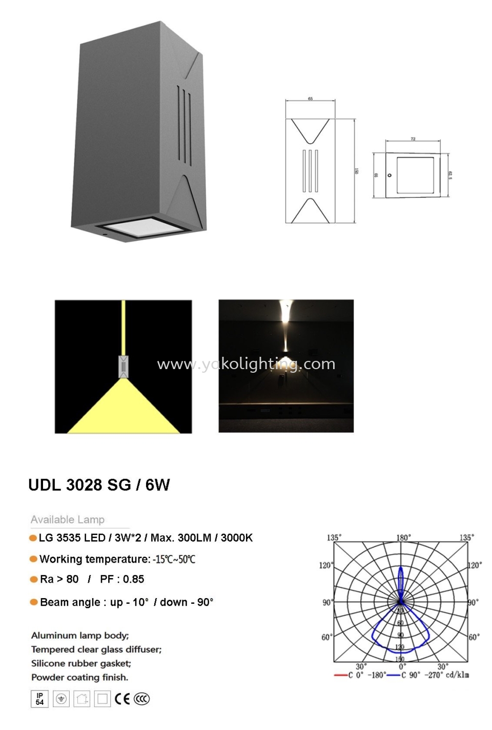 UDL3028SG-6W UP DOWN LIGHT OD OUTDOOR 