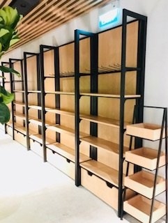 Wall multi display rack with drawer