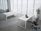 Rectangular white table with cassia leg and modesty panel Office Table