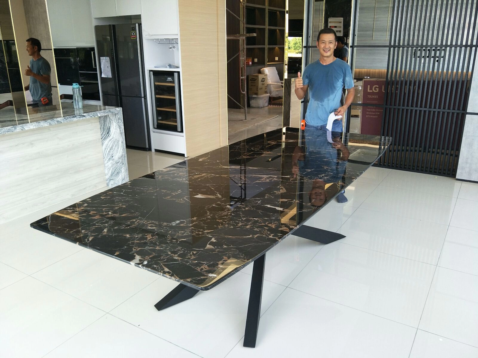 Black Marble Dining Table From China - Portoro Gold Marble