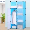 Portable DIY Design Stackable 8 Cube Storage Cabinet Stackable Wardrobe Storage (Black) with Free 1 Hanging Rod (Blue) Wardrobe Bedroom