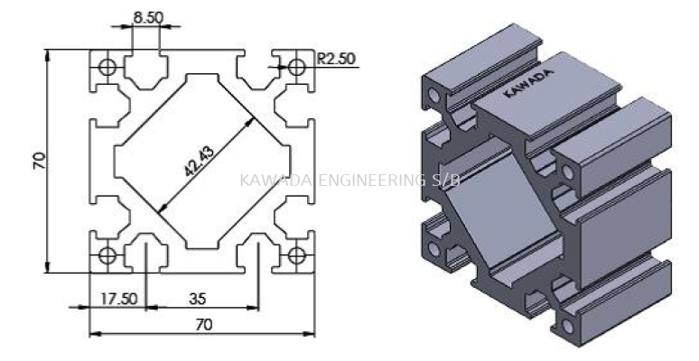 Aluminium Profile 70 X 70 (Heavy Duty)