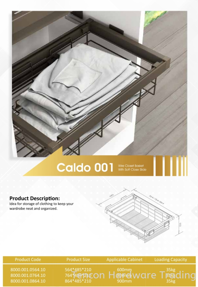 CALDO 001 WIRE CLOSET BASKET WITH SOFT CLOSE SLIDE 8000 SERIES CALDO WARDROBE ACCESSORIES Lufi Wardrobe Series