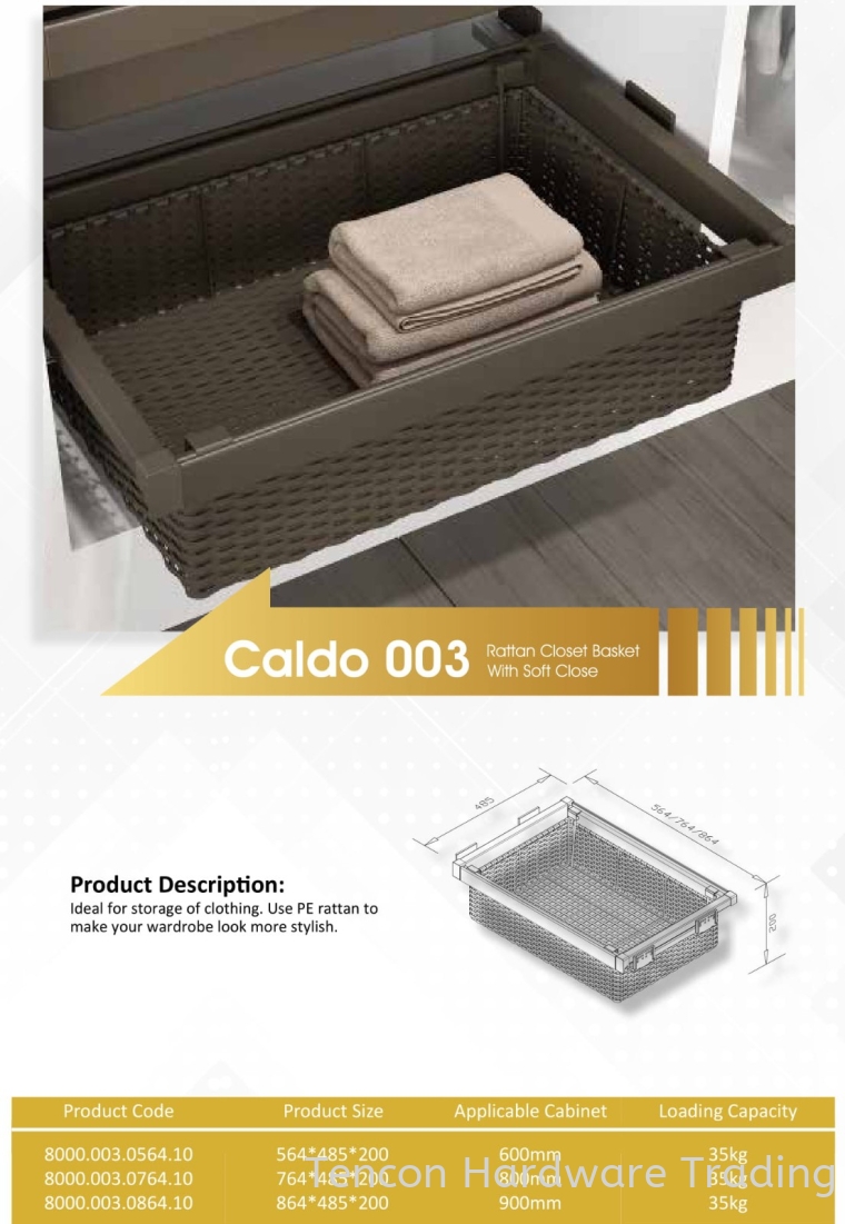 CALDO 003 RATTAN CLOSET BASKET WITH SOFT CLOSE 8000 SERIES CALDO WARDROBE ACCESSORIES Lufi Wardrobe Series