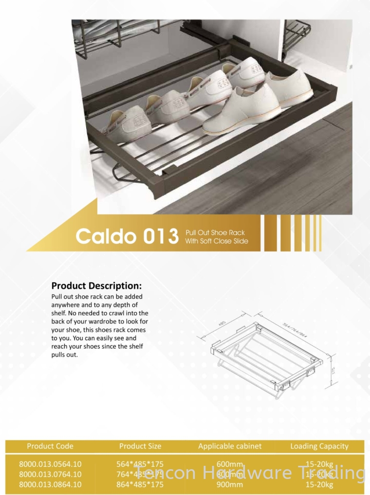 CALDO 013 PULL OUT SHOE RACK WITH SOFT CLOSE SLIDE 8000 SERIES CALDO WARDROBE ACCESSORIES Lufi Wardrobe Series