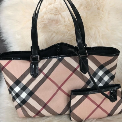 (SOLD) Burberry Nova Check Shoulder Tote Bag with Small Pouch