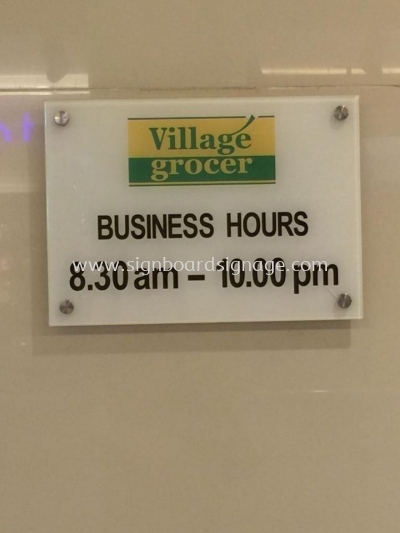 Village Grocer Centre, Businesse Hours Board