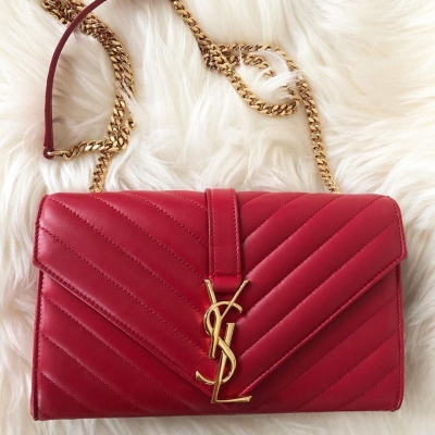 YSL Small Monogram Sling Bag in Red with GHW