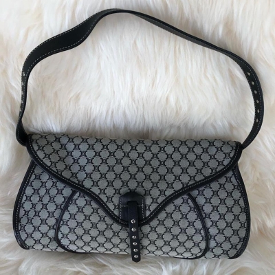 (SOLD) Celine Vintage Shoulder Bag with Black Leather Trim