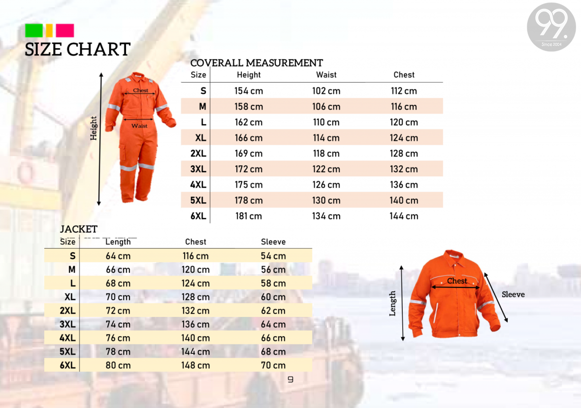Jacket & Coverall Size Chart Jacket Apparel Ready Make Products