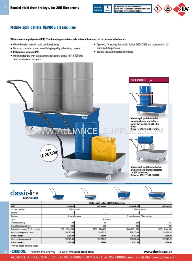 DENIOS Bunded Steel Drum Trolleys, for 205 Liter Drums DENIOS Bunded steel drum trolleys, for 205 litre drums DENIOS Storing Hazardous Materials Safely - Indoors DENIOS